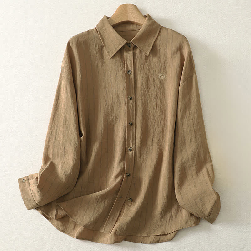Buddha Stones Chemises à manches longues unies à boutons pour femmes, style minimaliste décontracté d'été - Tanné - US8-10, UK/AU12-14, EU40-42 (2XL) - image 0