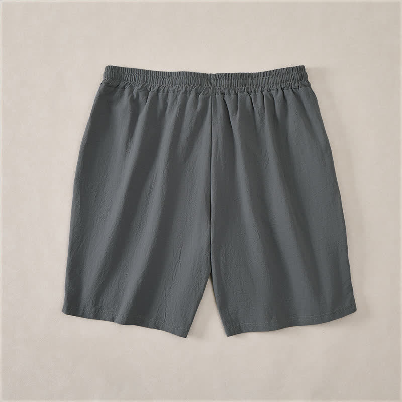 Buddha Stones Short d'été décontracté pour homme, en coton uni, avec cordon de serrage et poches - image 8