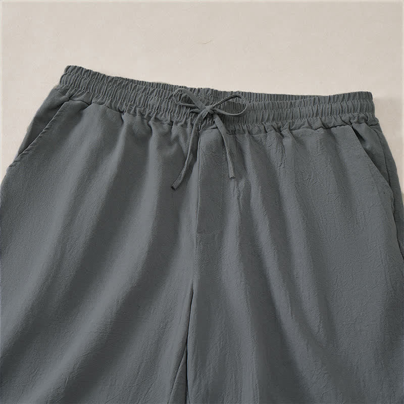 Buddha Stones Short d'été décontracté pour homme, en coton uni, avec cordon de serrage et poches - image 9