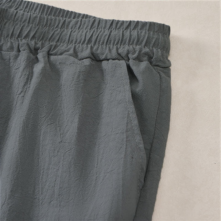 Buddha Stones Short d'été décontracté pour homme, en coton uni, avec cordon de serrage et poches - image 11