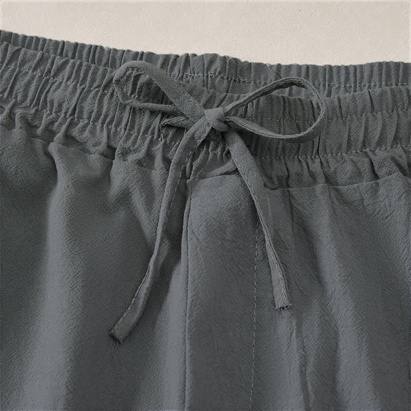 Buddha Stones Short d'été décontracté pour homme, en coton uni, avec cordon de serrage et poches - image 10