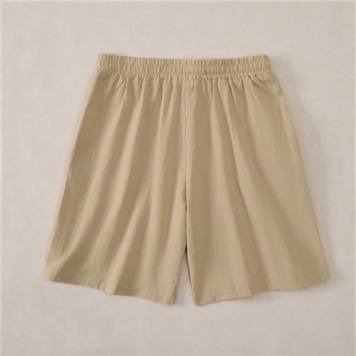 Buddha Stones Short d'été décontracté pour homme, en coton uni, avec cordon de serrage et poches - image 17