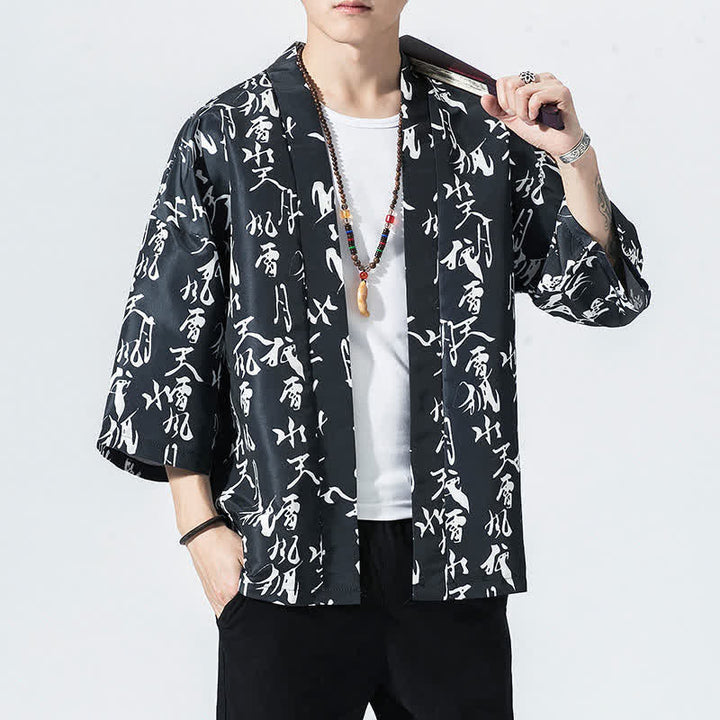 Buddha Stones Kimonos d'été décontractés vintage à devant ouvert pour hommes, imprimé de vagues et de grues - image 11
