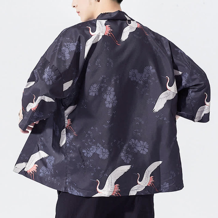 Buddha Stones Kimonos d'été décontractés vintage à devant ouvert pour hommes, imprimé de vagues et de grues - image 6