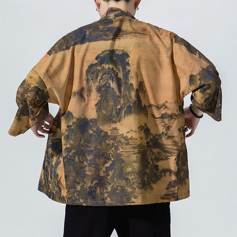 Buddha Stones Kimonos d'été décontractés vintage à devant ouvert pour hommes, imprimé de vagues et de grues - image 9