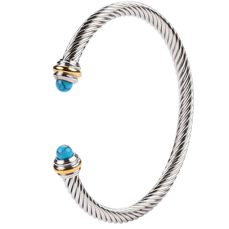 Buddha Stones Bracelet manchette ouvert en cuivre, turquoise et onyx noir, à motif spirale. - image 3