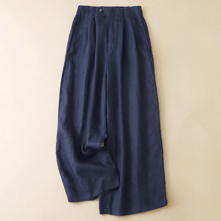 Buddha Stones Pantalon d'été minimaliste décontracté à boutons, coupe 7/8, jambes larges, avec poches - Marine - US8-10, UK/AU12-14, EU40-42 (2XL) - image 6
