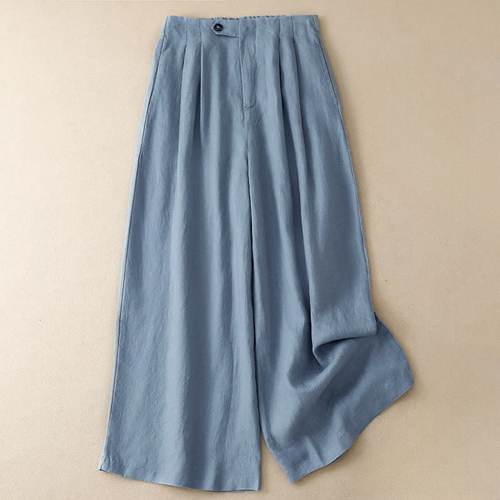 Buddha Stones Pantalon d'été minimaliste décontracté à boutons, coupe 7/8, jambes larges, avec poches - Bleuet - US8-10, UK/AU12-14, EU40-42 (2XL) - image 0