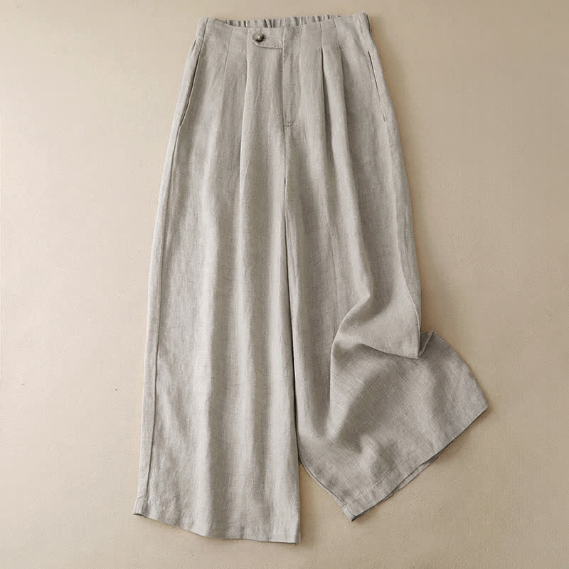 Buddha Stones Pantalon d'été minimaliste décontracté à boutons, coupe 7/8, jambes larges, avec poches - Beige - US8-10, UK/AU12-14, EU40-42 (2XL) - image 11