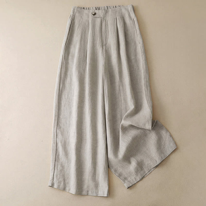 Buddha Stones Pantalon d'été minimaliste décontracté à boutons, coupe 7/8, jambes larges, avec poches - Beige - US8-10, UK/AU12-14, EU40-42 (2XL) - image 11