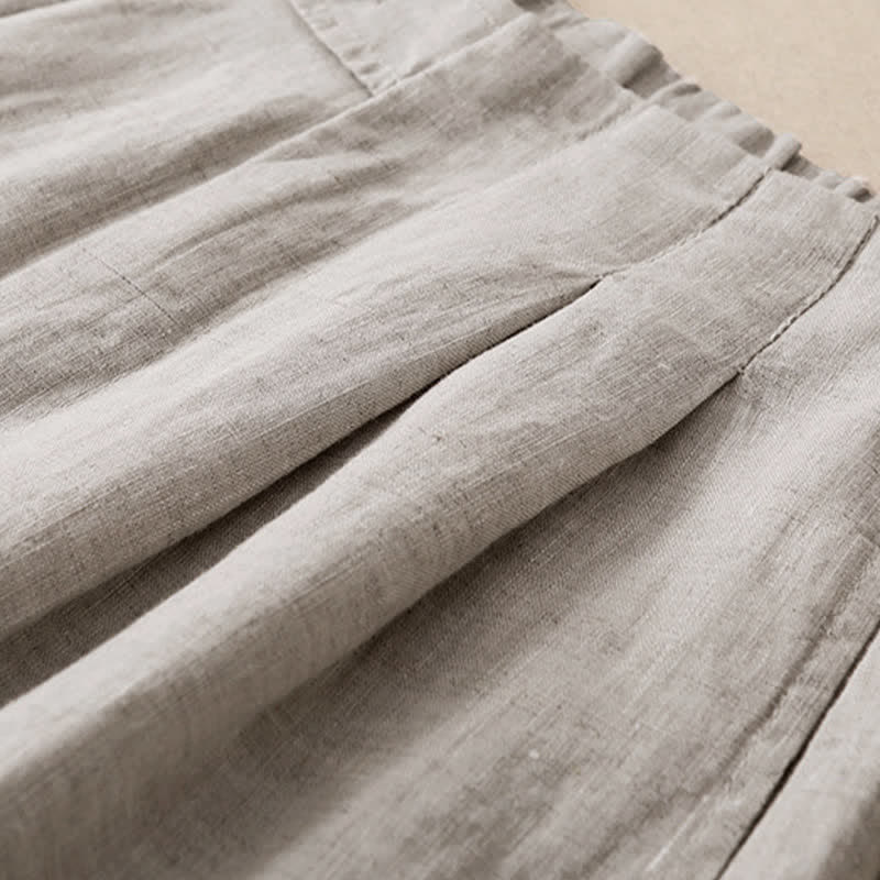Buddha Stones Pantalon d'été minimaliste décontracté à boutons, coupe 7/8, jambes larges, avec poches - image 17