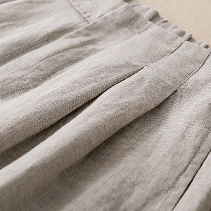 Buddha Stones Pantalon d'été minimaliste décontracté à boutons, coupe 7/8, jambes larges, avec poches - image 17