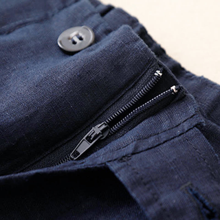 Buddha Stones Pantalon d'été minimaliste décontracté à boutons, coupe 7/8, jambes larges, avec poches - image 8