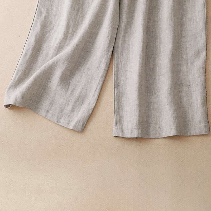 Buddha Stones Pantalon d'été minimaliste décontracté à boutons, coupe 7/8, jambes larges, avec poches - image 15