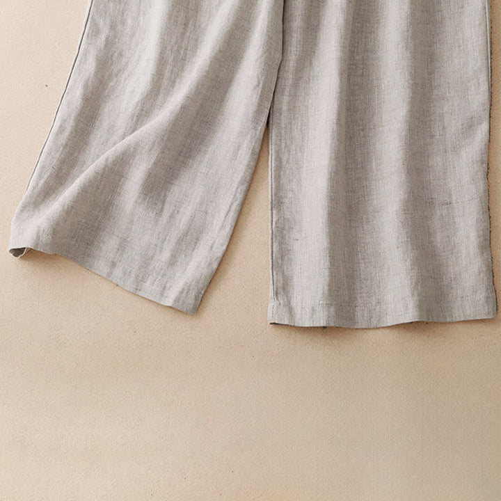 Buddha Stones Pantalon d'été minimaliste décontracté à boutons, coupe 7/8, jambes larges, avec poches - image 15