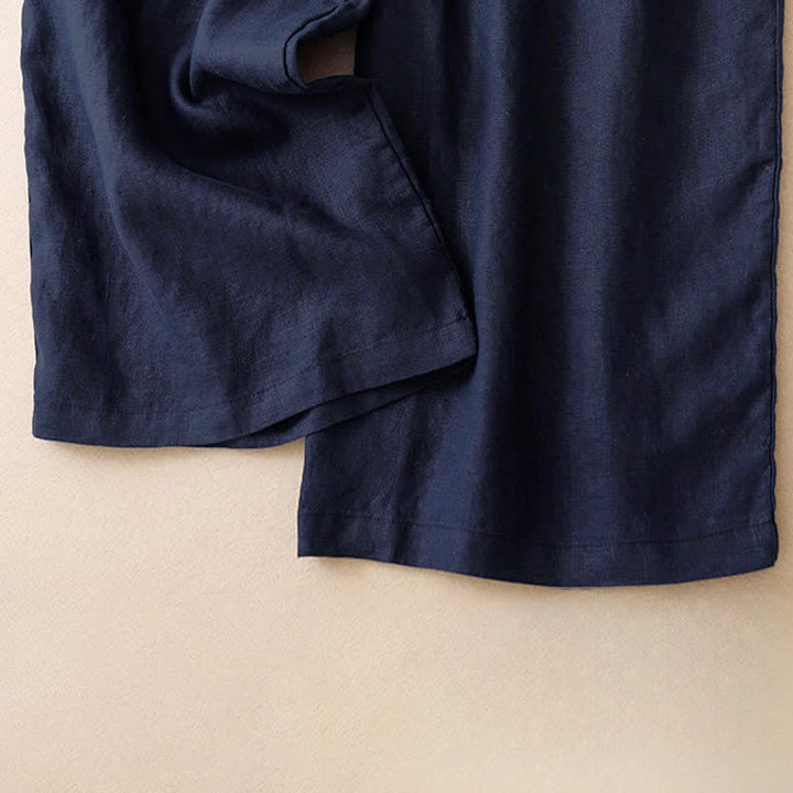 Buddha Stones Pantalon d'été minimaliste décontracté à boutons, coupe 7/8, jambes larges, avec poches - image 10