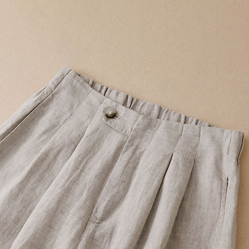 Buddha Stones Pantalon d'été minimaliste décontracté à boutons, coupe 7/8, jambes larges, avec poches - image 12