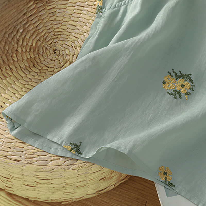 Buddha Stones Débardeur d'été décontracté pour femme, col mandarin, broderie florale, style Tang. - image 14