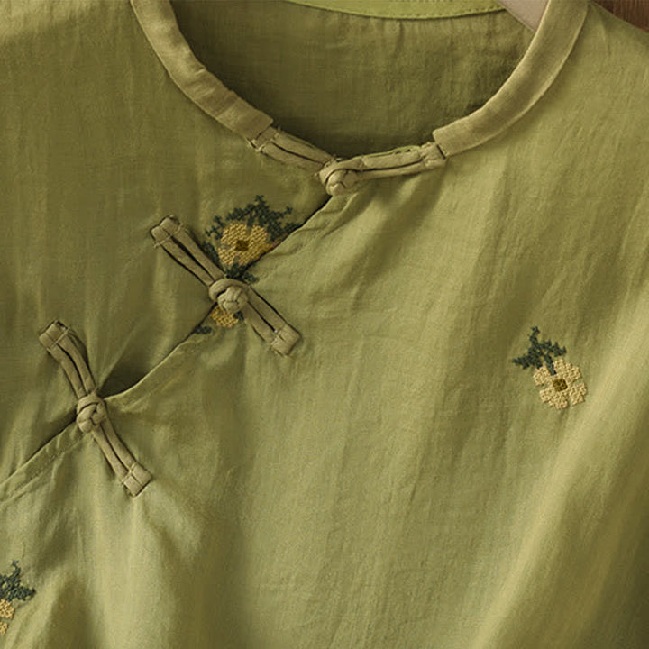 Buddha Stones Débardeur d'été décontracté pour femme, col mandarin, broderie florale, style Tang. - image 19