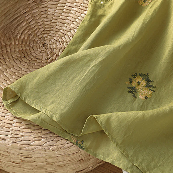 Buddha Stones Débardeur d'été décontracté pour femme, col mandarin, broderie florale, style Tang. - image 21