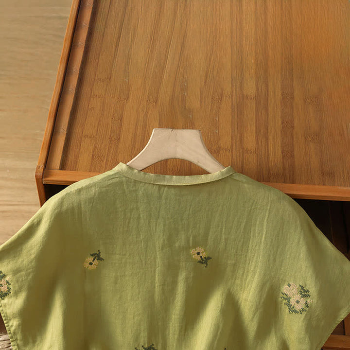 Buddha Stones Débardeur d'été décontracté pour femme, col mandarin, broderie florale, style Tang. - image 18
