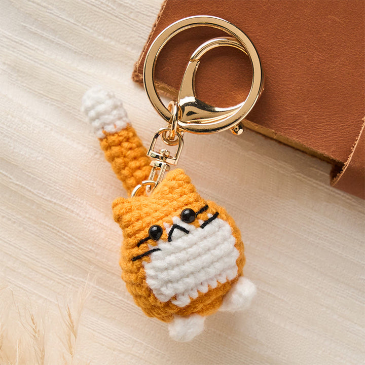 Buddha Stones Porte-clés doux et mignons en forme de chat, crochetés à la main - Chat orange - image 0