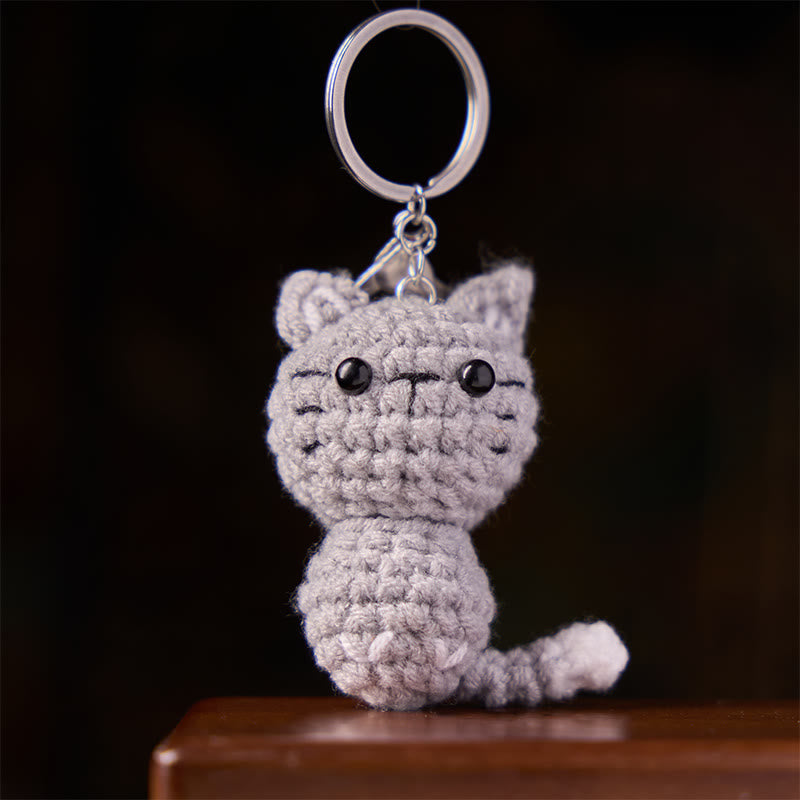 Buddha Stones Porte-clés cadeau chat mignon gris clair crocheté à la main - image 4