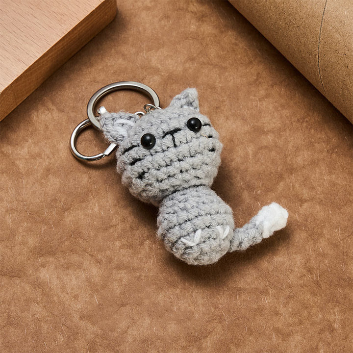 Buddha Stones Porte-clés cadeau chat mignon gris clair crocheté à la main - image 3