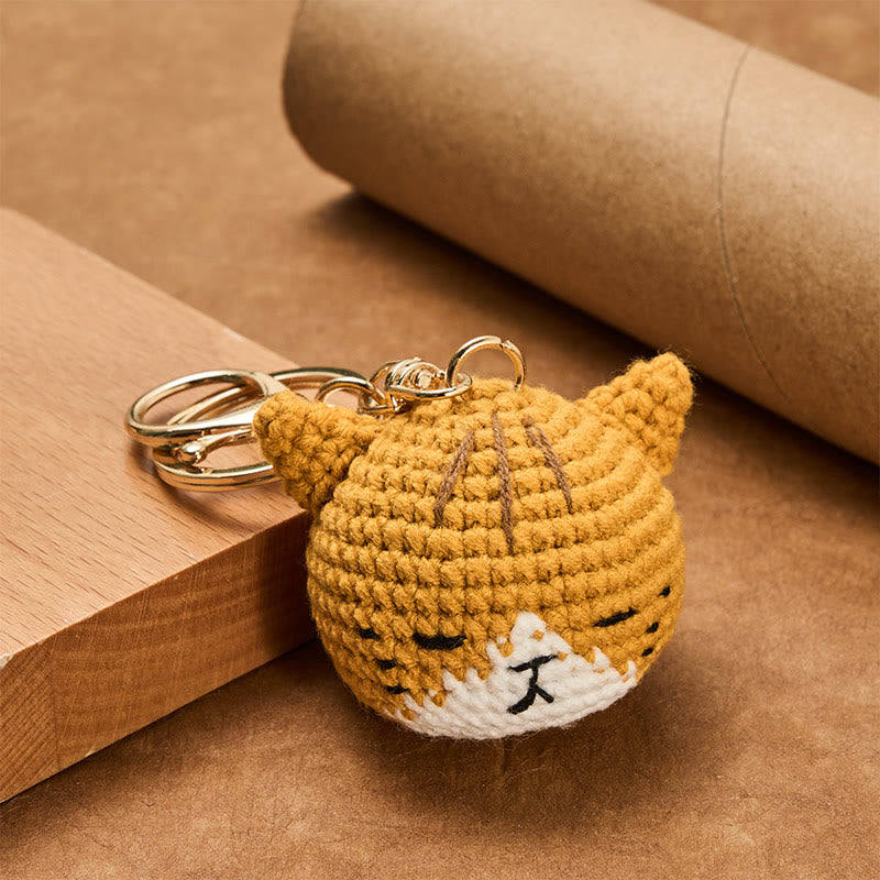 Buddha Stones Porte-clés Harmony en forme de tête de chat mignon, crochetés à la main - image 1