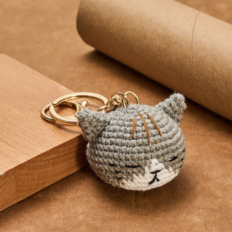 Buddha Stones Porte-clés Harmony en forme de tête de chat mignon, crochetés à la main - image 5