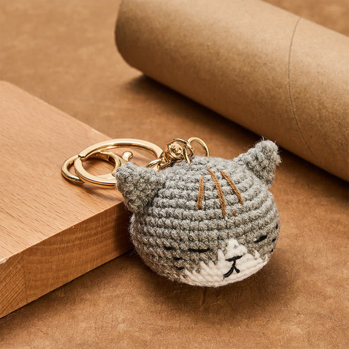 Buddha Stones Porte-clés Harmony en forme de tête de chat mignon, crochetés à la main - image 5