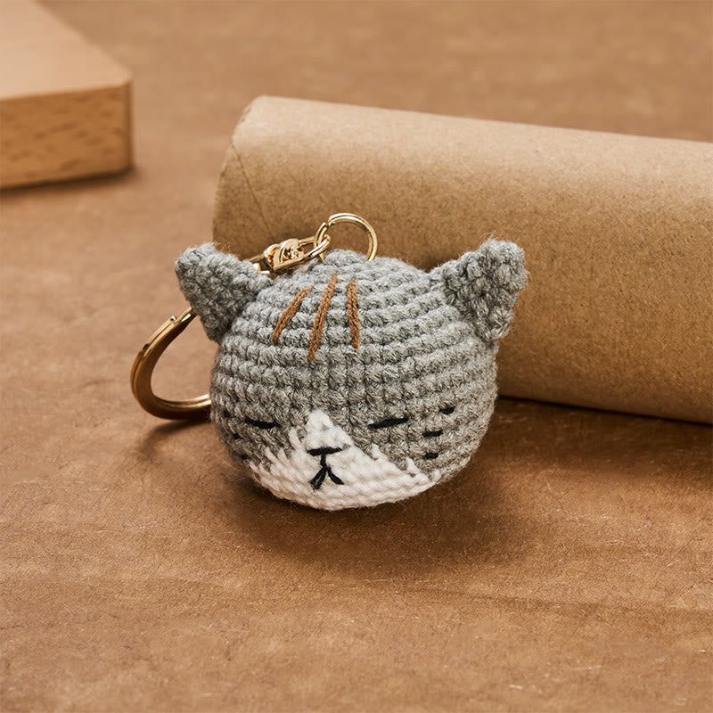 Buddha Stones Porte-clés Harmony en forme de tête de chat mignon, crochetés à la main - image 6