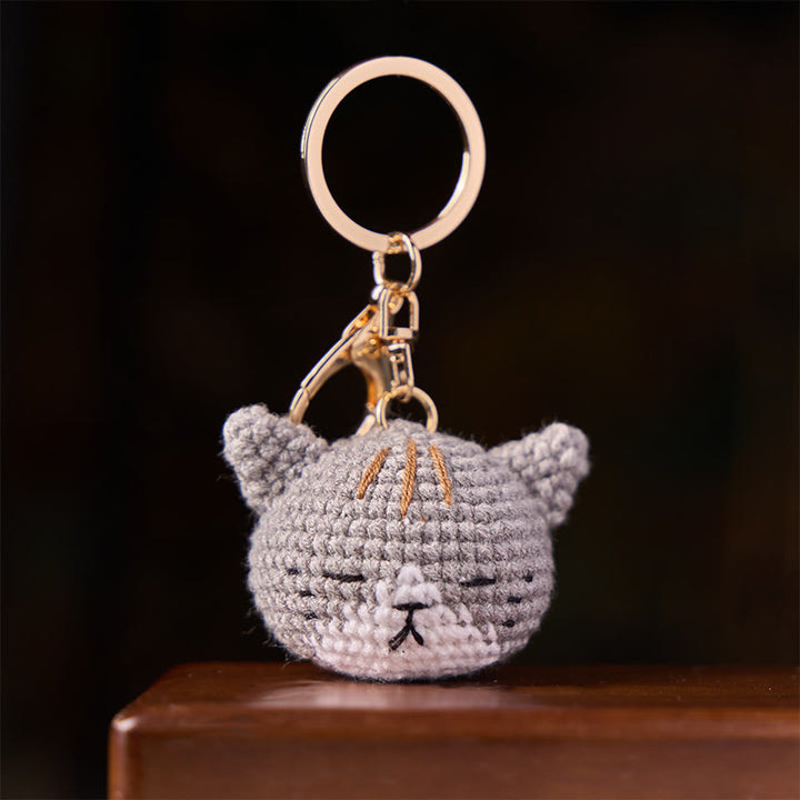 Buddha Stones Porte-clés Harmony en forme de tête de chat mignon, crochetés à la main - image 7