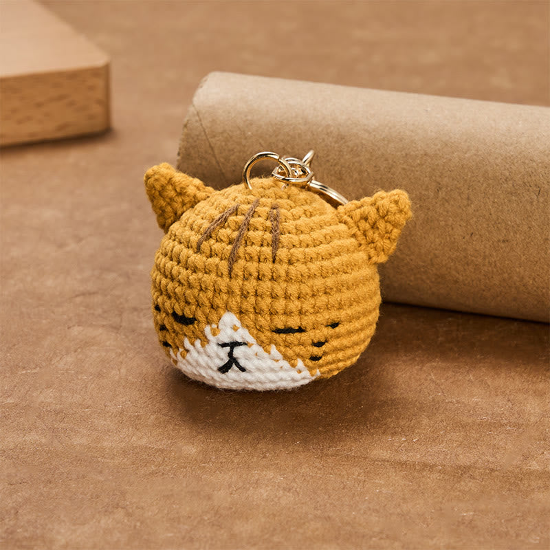 Buddha Stones Porte-clés Harmony en forme de tête de chat mignon, crochetés à la main - image 2