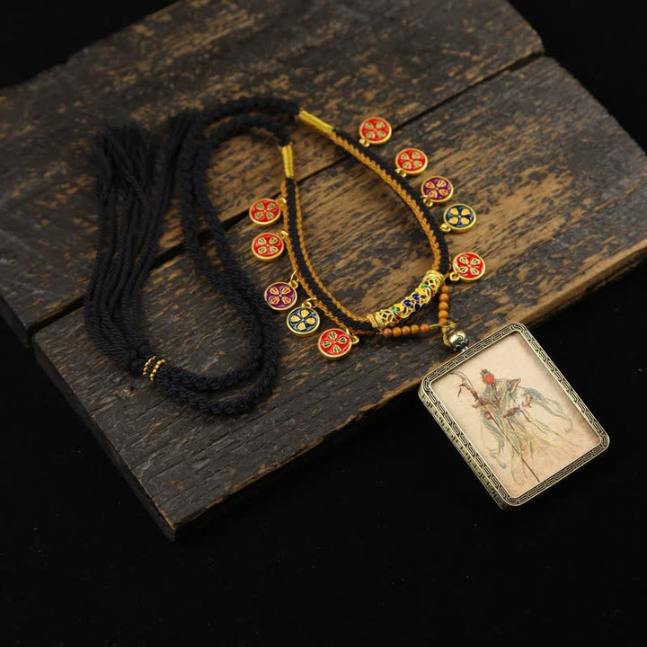 Buddha Stones Collier Thangka à pompon tressé et protection du Seigneur Guan en cuivre - Seigneur Guan Thangka en armure bleue - image 7