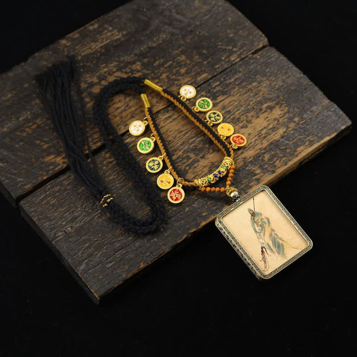 Buddha Stones Collier Thangka à pompon tressé et protection du Seigneur Guan en cuivre - Seigneur Guan Thangka en robe bleue - image 17