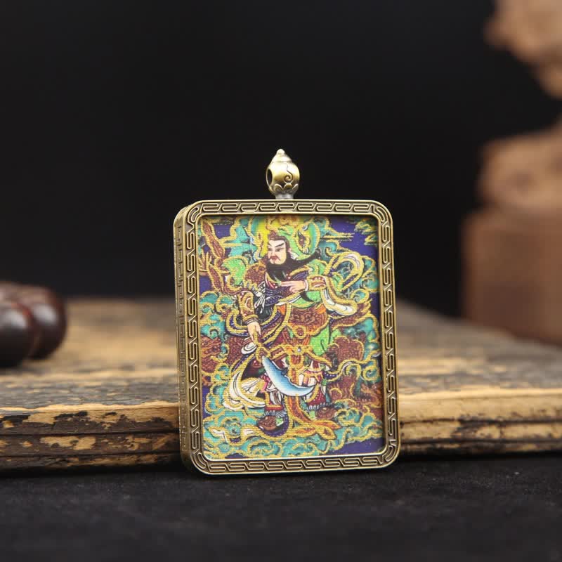 Buddha Stones Collier Thangka à pompon tressé et protection du Seigneur Guan en cuivre - image 20