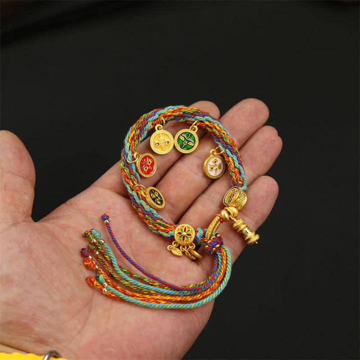 Buddha Stones Bracelet à pompon Om Mani Padme Hum en corde tressée arc-en-ciel - image 4