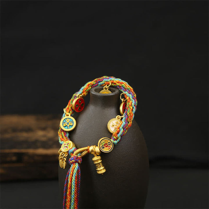 Buddha Stones Bracelet à pompon Om Mani Padme Hum en corde tressée arc-en-ciel - image 2