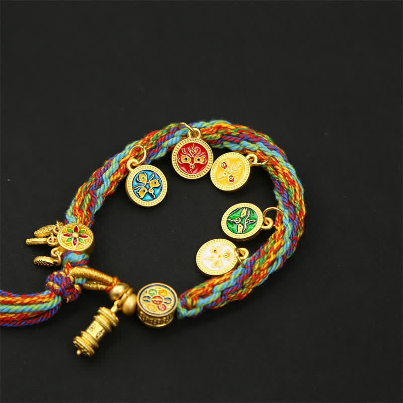 Buddha Stones Bracelet à pompon Om Mani Padme Hum en corde tressée arc-en-ciel - image 3