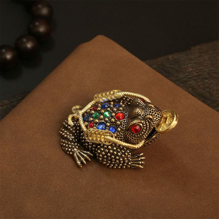 Buddha Stones Grenouille à trois pattes en laiton, symbole de richesse et de fortune - Petite grenouille porte-monnaie 7,4 cm × 3,6 cm × 4,2 cm - image 1