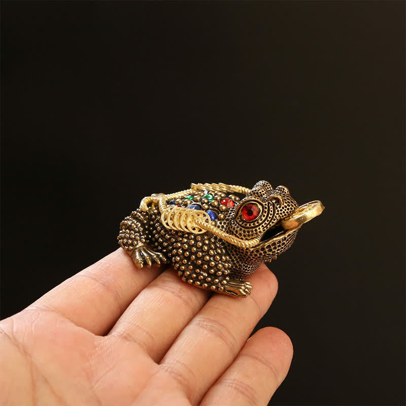 Buddha Stones Grenouille à trois pattes en laiton, symbole de richesse et de fortune - image 7