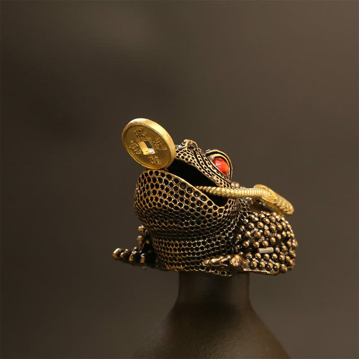 Buddha Stones Grenouille à trois pattes en laiton, symbole de richesse et de fortune - image 2