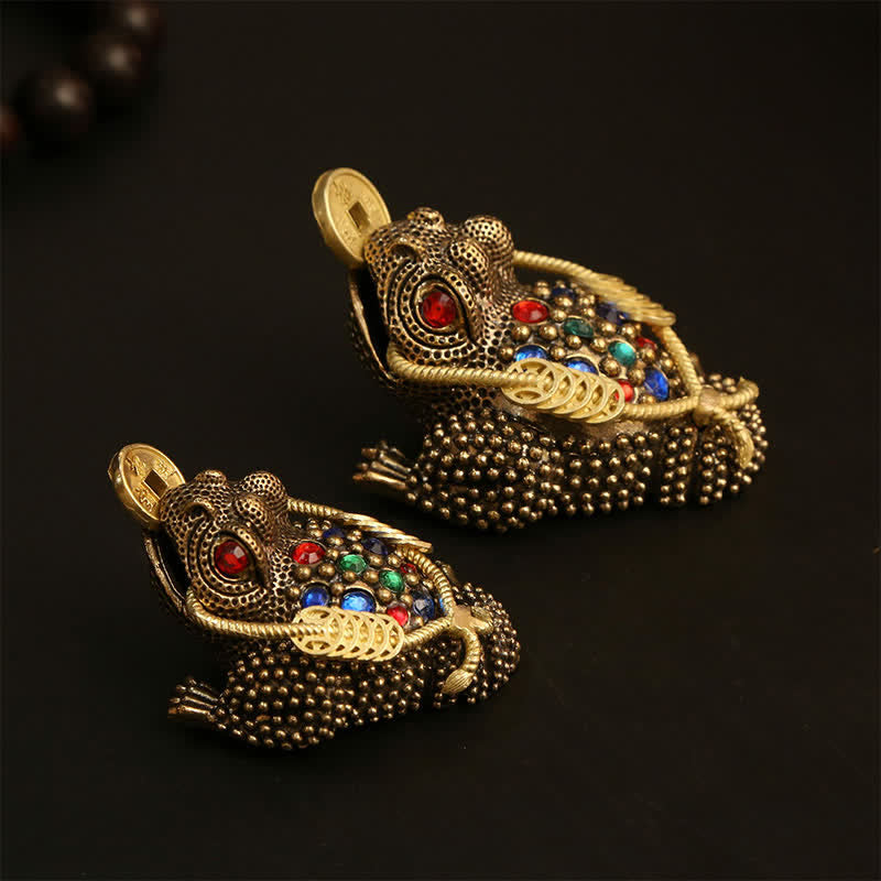 Buddha Stones Grenouille à trois pattes en laiton, symbole de richesse et de fortune - image 0