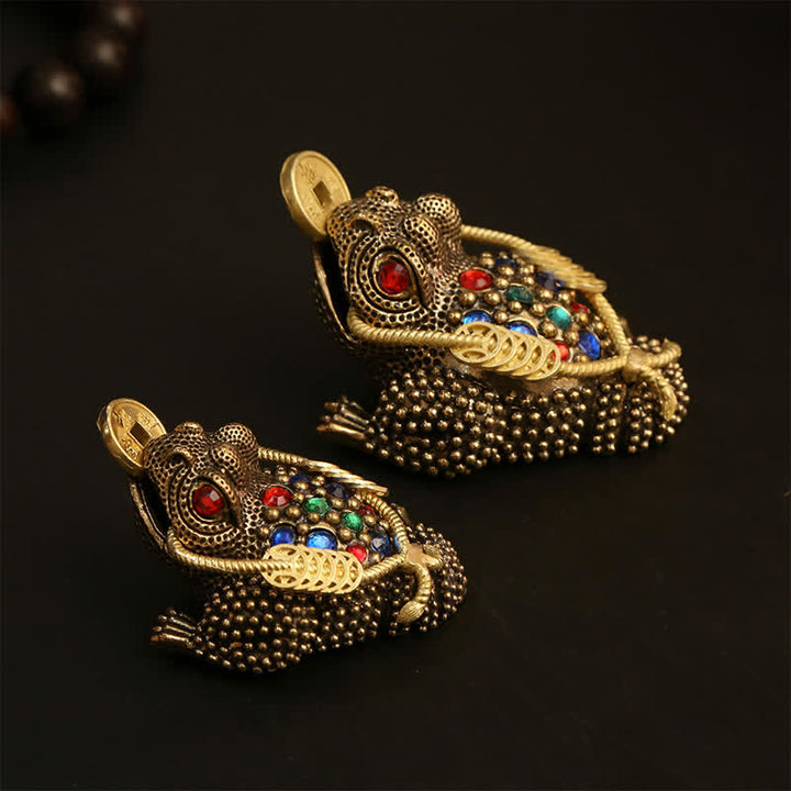 Buddha Stones Grenouille à trois pattes en laiton, symbole de richesse et de fortune - image 0
