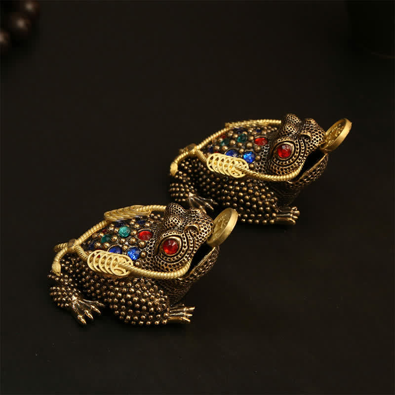Buddha Stones Grenouille à trois pattes en laiton, symbole de richesse et de fortune - image 14