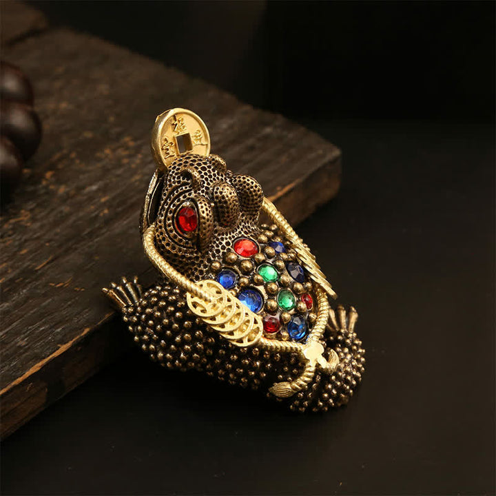 Buddha Stones Grenouille à trois pattes en laiton, symbole de richesse et de fortune - Grenouille porte-monnaie géante 8,6 cm × 4,6 cm × 5,3 cm - image 3
