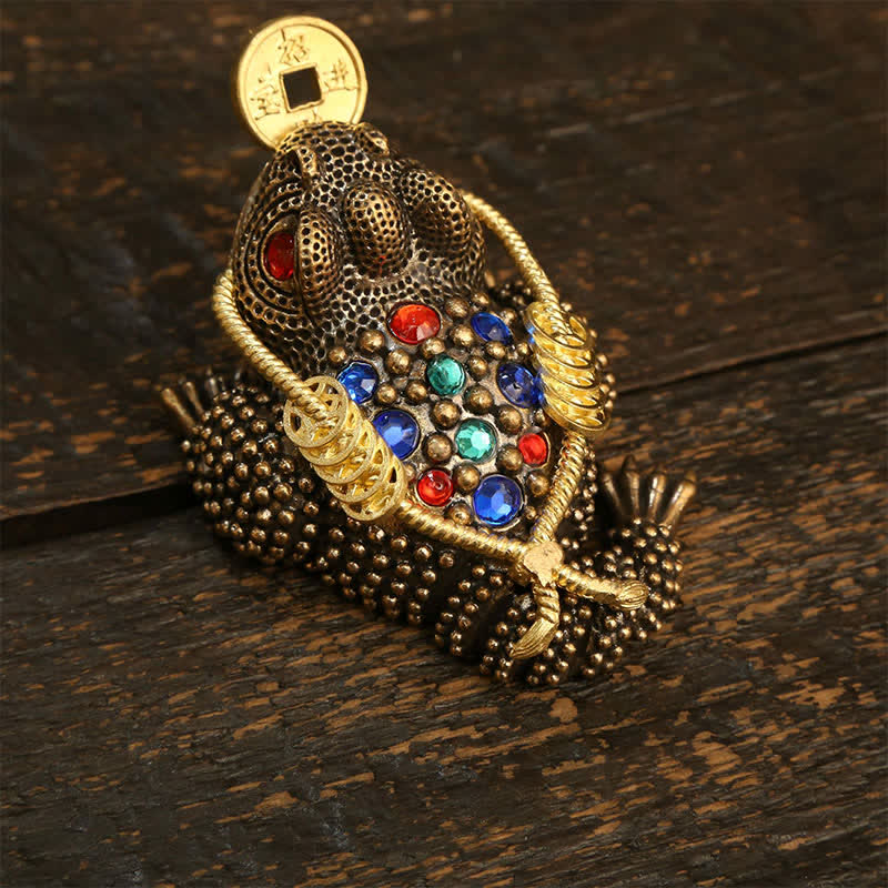 Buddha Stones Grenouille à trois pattes en laiton, symbole de richesse et de fortune - image 12