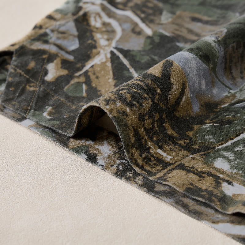 Buddha Stones Short d'été décontracté et athlétique pour homme, en coton ramie, avec cordon de serrage, motif camouflage à feuilles et poches. - image 7