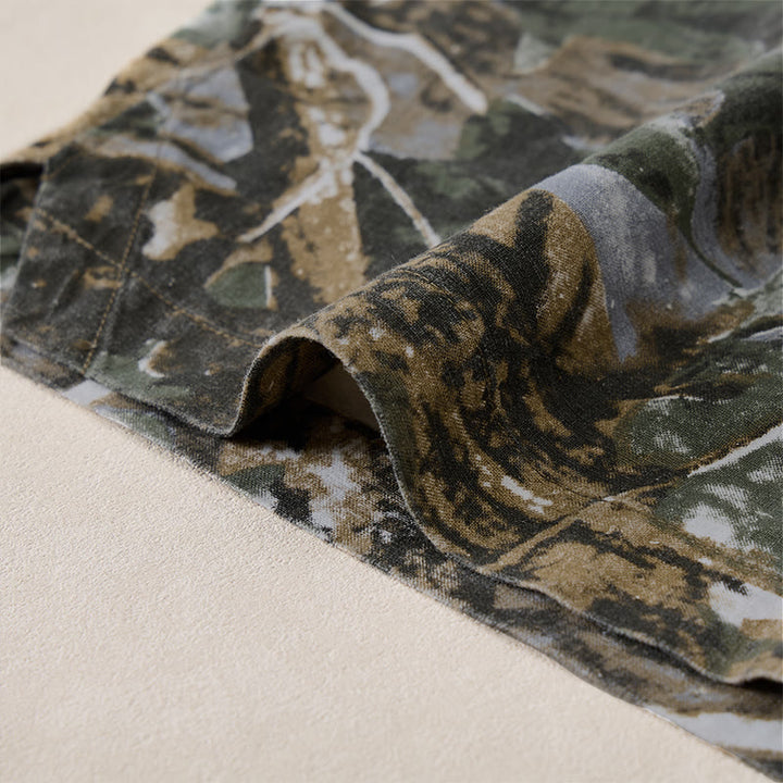 Buddha Stones Short d'été décontracté et athlétique pour homme, en coton ramie, avec cordon de serrage, motif camouflage à feuilles et poches. - image 7